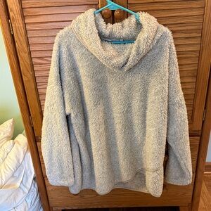 Soft Surroundings Tan Plush Hooded Turtleneck Sweater